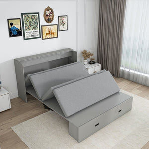 English Elm 57 Inch Foldable Murphy Bed Cabinet with Charging Station Built in Storage Drawers Gray W509S00188