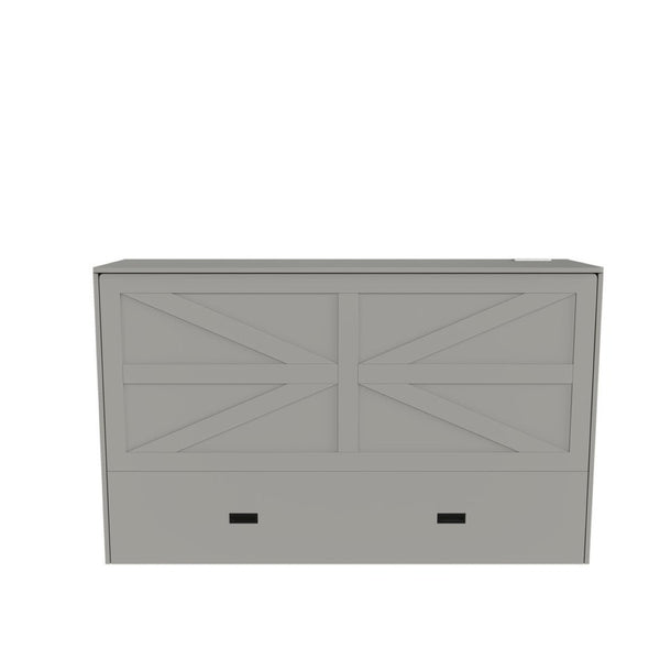 English Elm 57 Inch Foldable Murphy Bed Cabinet with Charging Station Built in Storage Drawers Gray W509S00188