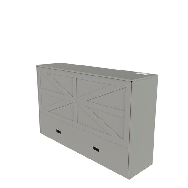 English Elm 57 Inch Foldable Murphy Bed Cabinet with Charging Station Built in Storage Drawers Gray W509S00188