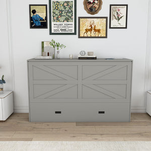 English Elm 57 Inch Foldable Murphy Bed Cabinet with Charging Station Built in Storage Drawers Gray W509S00188