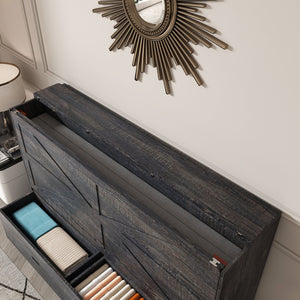 English Elm 57 Inch Foldable Murphy Bed Cabinet with Charging Station Built in Storage Drawers Black W509S00189