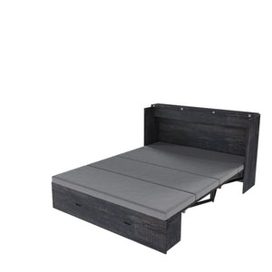 English Elm 57 Inch Foldable Murphy Bed Cabinet with Charging Station Built in Storage Drawers Black W509S00189