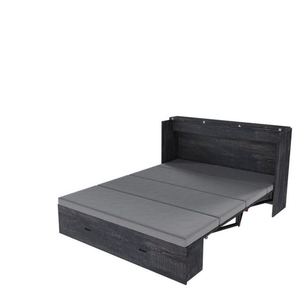 English Elm 57 Inch Foldable Murphy Bed Cabinet with Charging Station Built in Storage Drawers Black W509S00189