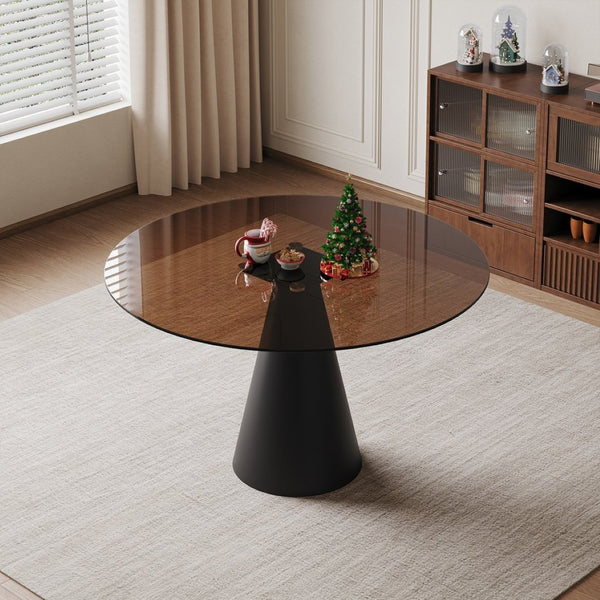 English Elm 35-Inch Round Tempered Glass Dining Table with Steel Base Seats 4 for Apartments W509S00191