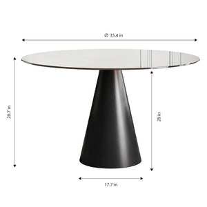 English Elm 35-Inch Round Tempered Glass Dining Table with Steel Base Seats 4 for Apartments W509S00191