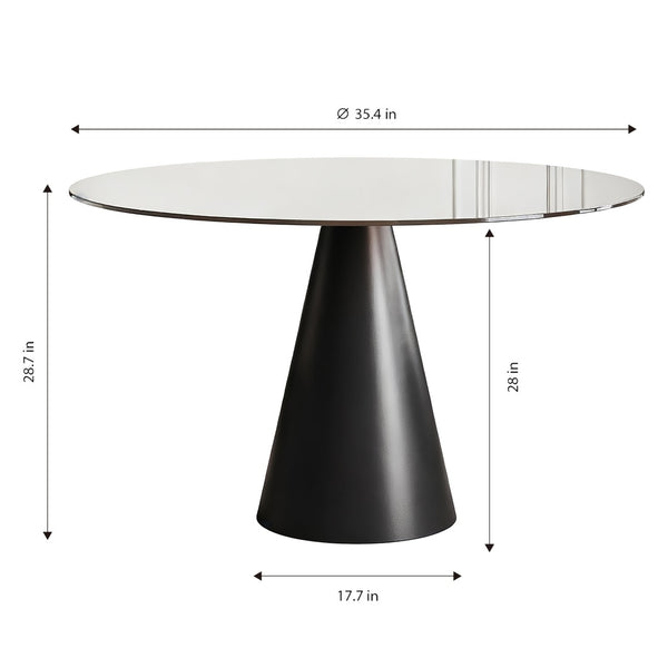 English Elm 35-Inch Round Tempered Glass Dining Table with Steel Base Seats 4 for Apartments W509S00191