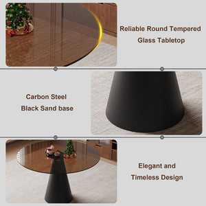English Elm 35-Inch Round Tempered Glass Dining Table with Steel Base Seats 4 for Apartments W509S00191