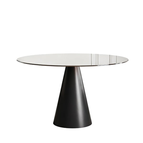 English Elm 35-Inch Round Tempered Glass Dining Table with Steel Base Seats 4 for Apartments W509S00191