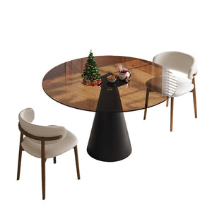 English Elm 35-Inch Round Tempered Glass Dining Table with Carbon Steel Legs Seats 4 Small Spaces W509S00192