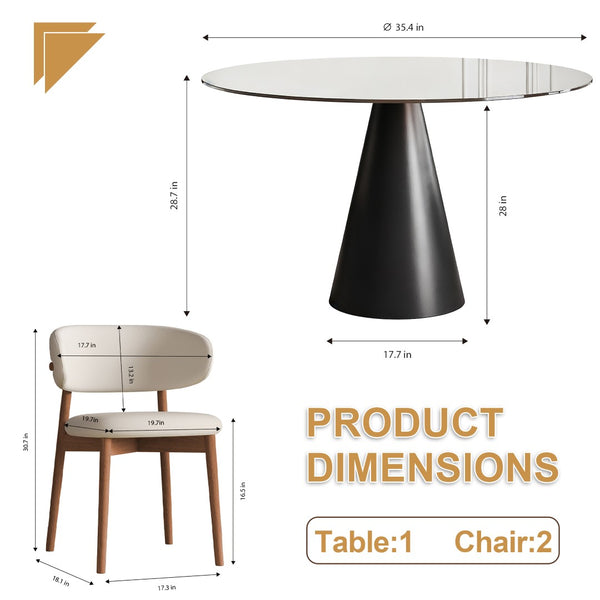 English Elm 35-Inch Round Tempered Glass Dining Table with Carbon Steel Legs Seats 4 Small Spaces W509S00192
