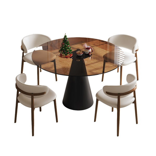 English Elm 35-Inch Round Tempered Glass Dining Table with Steel Legs Seats 4 for Compact Spaces W509S00193