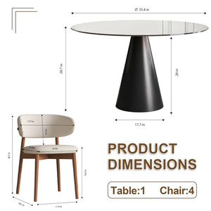 English Elm 35-Inch Round Tempered Glass Dining Table with Steel Legs Seats 4 for Compact Spaces W509S00193