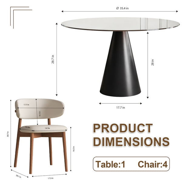 English Elm 35-Inch Round Tempered Glass Dining Table with Steel Legs Seats 4 for Compact Spaces W509S00193
