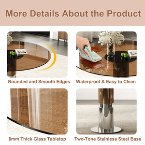 English Elm 35-Inch Round Tempered Glass Dining Table with Steel Base for Apartments and Cafes W509S00194