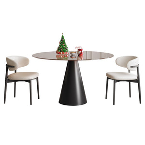 English Elm 35-Inch Round Tempered Glass Dining Table with Steel Legs Seats 4 for Small Spaces W509S00197