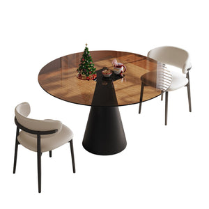 English Elm 35-Inch Round Tempered Glass Dining Table with Steel Legs Seats 4 for Small Spaces W509S00197