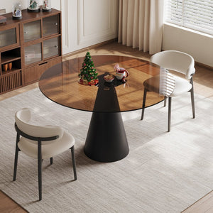 English Elm 35-Inch Round Tempered Glass Dining Table with Steel Legs Seats 4 for Small Spaces W509S00197