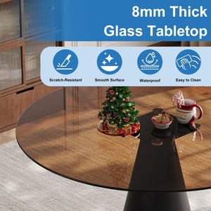 English Elm 35-Inch Round Tempered Glass Dining Table with Steel Legs Seats 4 for Small Spaces W509S00197