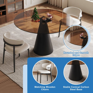 English Elm 35-Inch Round Tempered Glass Dining Table with Steel Legs Seats 4 for Small Spaces W509S00197