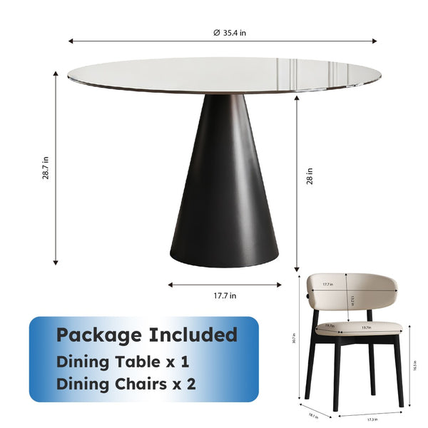 English Elm 35-Inch Round Tempered Glass Dining Table with Steel Legs Seats 4 for Small Spaces W509S00197