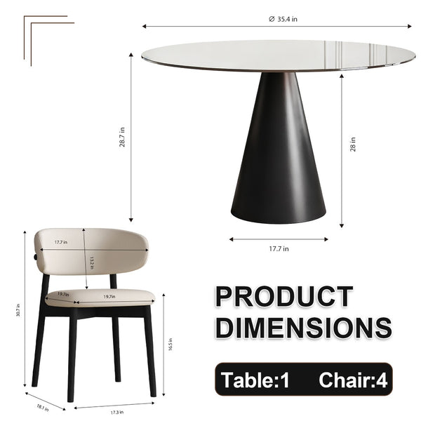 English Elm 35-Inch Round Glass Top Dining Table with Carbon Steel Legs for Apartments W509S00198