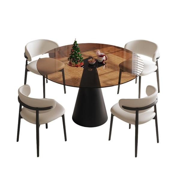 English Elm 35-Inch Round Glass Top Dining Table with Carbon Steel Legs for Apartments W509S00198