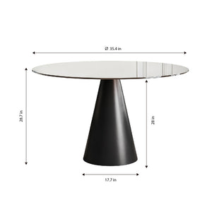 English Elm 35-Inch Round Glass Top Dining Table with Carbon Steel Legs for Apartments W509S00198