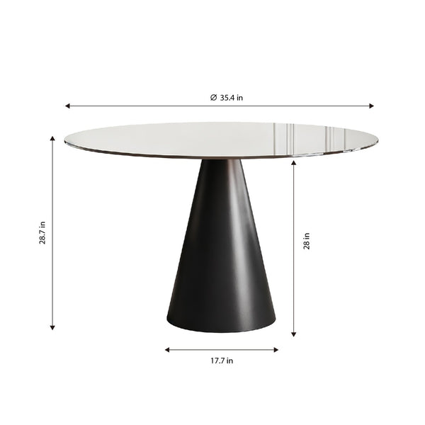 English Elm 35-Inch Round Glass Top Dining Table with Carbon Steel Legs for Apartments W509S00198