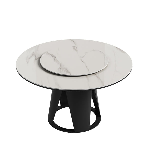 English Elm 59''Modern Sintered Stone Round Dining Table with Lazy Susan Pedestal Base and Six Chairs W509S00199