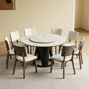 English Elm 59''Modern Sintered Stone Round Dining Table Lazy Susan Pedestal Base 9-Piece Set W509S00200