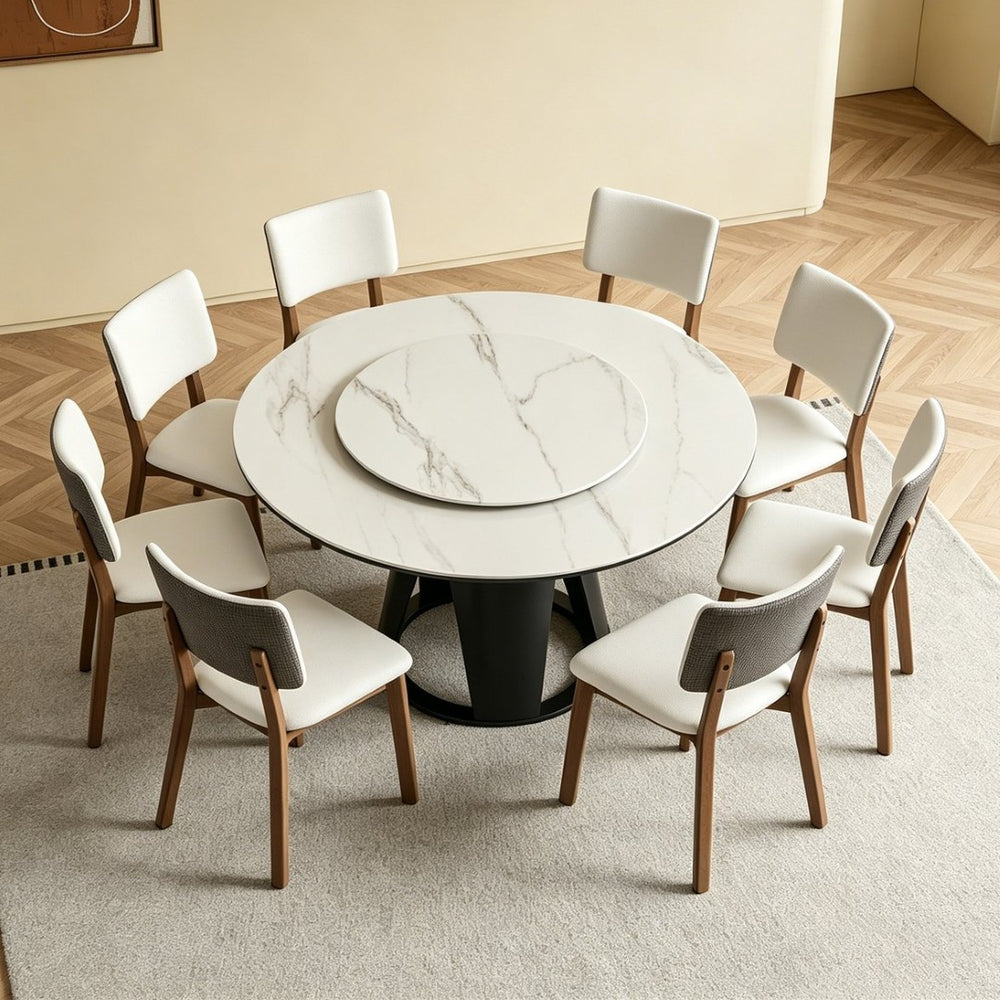 English Elm 59''Modern Sintered Stone Round Dining Table Lazy Susan Pedestal Base 9-Piece Set W509S00200