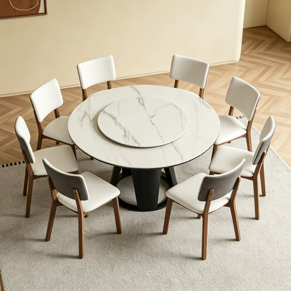 English Elm 59''Modern Sintered Stone Round Dining Table Lazy Susan Pedestal Base 9-Piece Set W509S00200