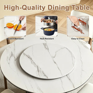 English Elm 59''Modern Sintered Stone Round Dining Table Lazy Susan Pedestal Base 9-Piece Set W509S00200