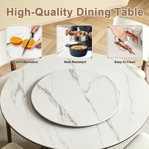 English Elm 59''Modern Sintered Stone Round Dining Table Lazy Susan Pedestal Base 9-Piece Set W509S00200