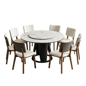 English Elm 59''Modern Sintered Stone Round Dining Table Lazy Susan Pedestal Base 9-Piece Set W509S00200