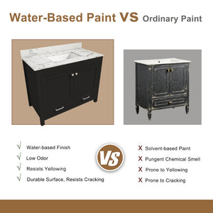 English Elm 43 Inch Fluted Matte Black Bathroom Vanity with Marble Top Ceramic Sink Soft-Close Storage W509S00204