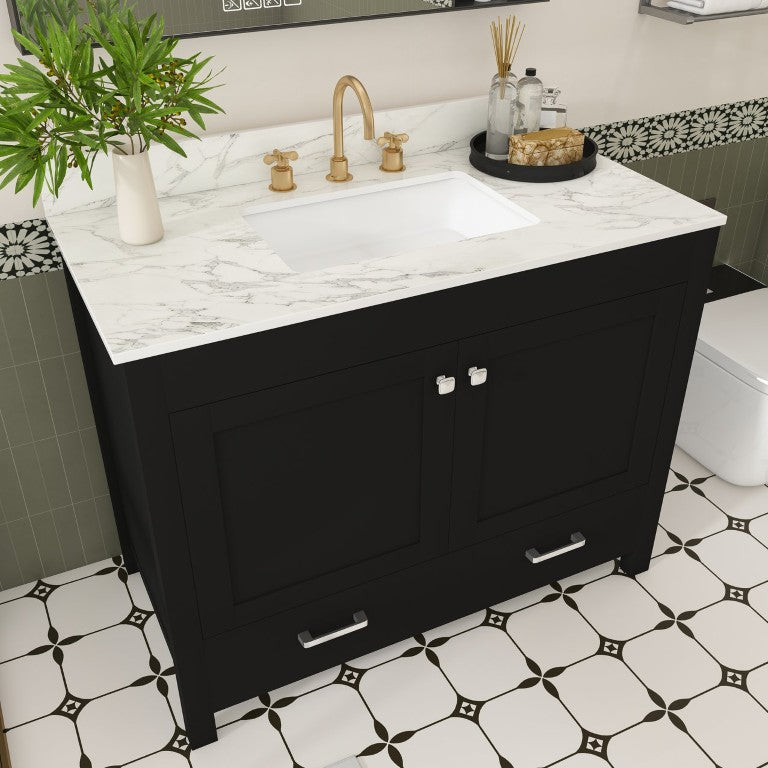 English Elm 43 Inch Modern Bathroom Vanity with Sintered Stone Top Integrated Ceramic Sink and Wood Grain Finish W509S00206
