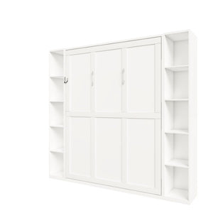 English Elm Queen Murphy Wall Bed with Integrated Storage Cabinets and Solid Wood Slat Support White - A W509S00220