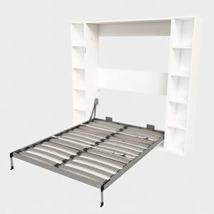 English Elm Queen Murphy Wall Bed with Integrated Storage Cabinets and Solid Wood Slat Support White - A W509S00220