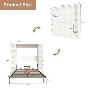 English Elm Queen Murphy Wall Bed with Integrated Storage Cabinets and Solid Wood Slat Support White - A W509S00220