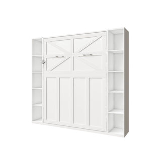 English Elm Queen Murphy Wall Bed with Integrated Storage Cabinets and Solid Wood Slat Support White - B W509S00222
