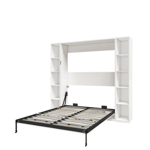 English Elm Queen Murphy Wall Bed with Integrated Storage Cabinets and Solid Wood Slat Support White - B W509S00222