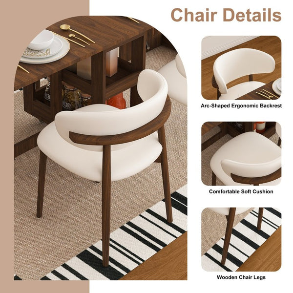 English Elm 74 Inch Expandable Faux Marble Dining Set with Casters Power Socket and Folding Storage W509S00224