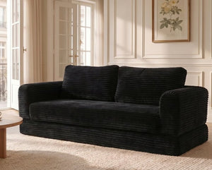 English Elm 59 Inch Corduroy Convertible Floor Sofa with Modular Chaise and Cloud Cushion Filling Black W5105P502870