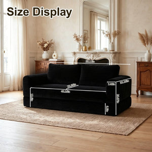 English Elm 59 Inch Corduroy Convertible Floor Sofa with Modular Chaise and Cloud Cushion Filling Black W5105P502870