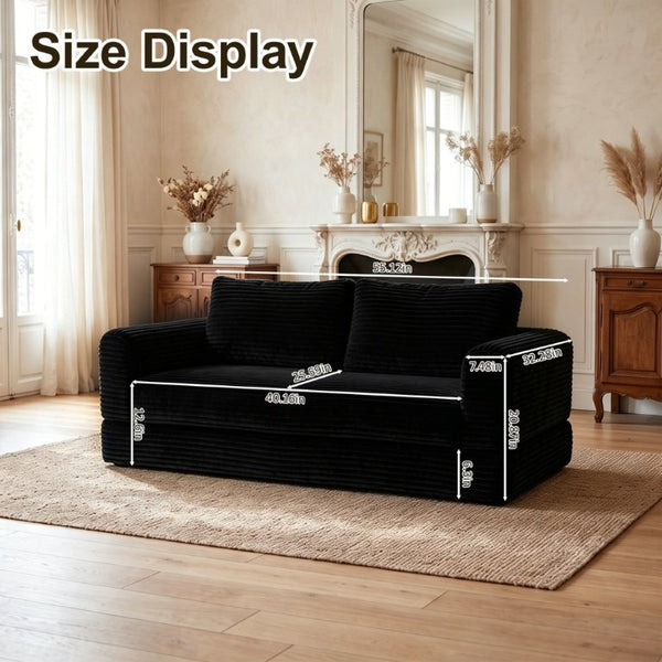 English Elm 59 Inch Corduroy Convertible Floor Sofa with Modular Chaise and Cloud Cushion Filling Black W5105P502870