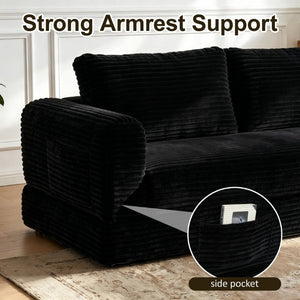 English Elm 59 Inch Corduroy Convertible Floor Sofa with Modular Chaise and Cloud Cushion Filling Black W5105P502870