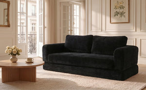 English Elm 59 Inch Corduroy Convertible Floor Sofa with Modular Chaise and Cloud Cushion Filling Black W5105P502870