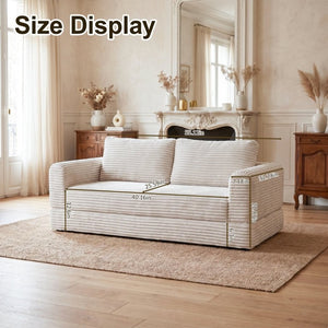 English Elm 59 Inch Corduroy Convertible Floor Sofa with Modular Chaise and Cloud Cushion Filling Beige White W5105P502871