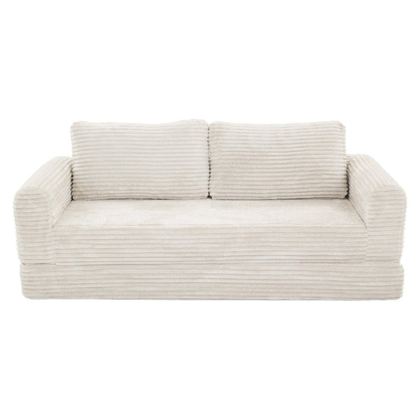 English Elm 59 Inch Corduroy Convertible Floor Sofa with Modular Chaise and Cloud Cushion Filling Beige White W5105P502871